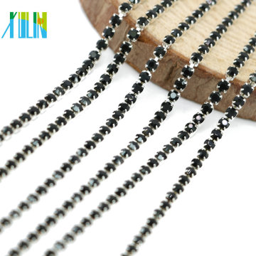 Manufacturer Supply Silver Close Claw Jet Glass Chaton Rhinestone Cup Chain for Clothing Accessories, G0208